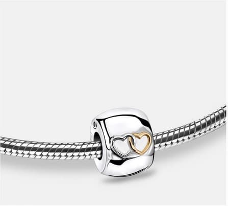 Bead: Entwined Hearts - Rhodium Plated Gold Vermeil Two Tone