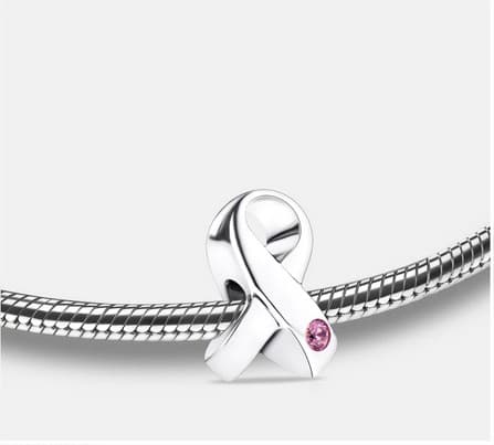 Bead: Awareness - Rhodium Plated w/Pink Crystal